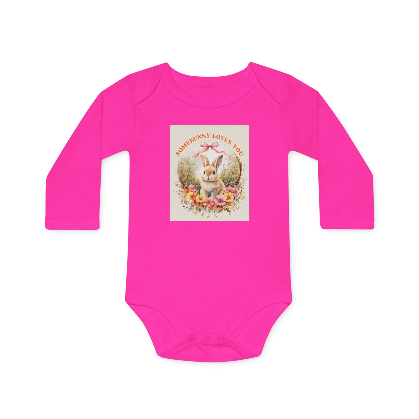 Somebunny Loves You Baby Long-Sleeve Organic Bodysuit - Perfect for Easter and Spring Celebrations