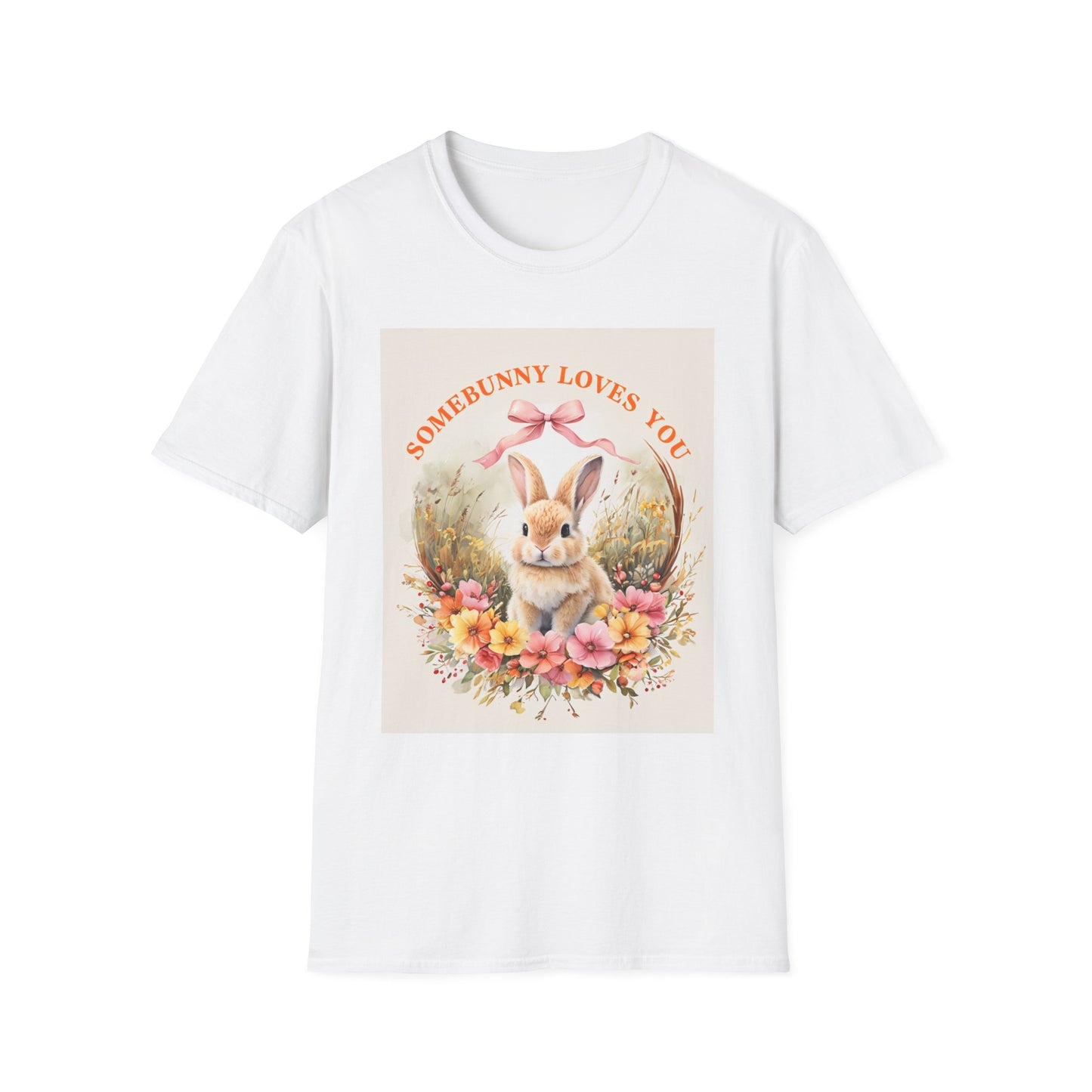 Unisex Softstyle T-Shirt - 'Somebunny Loves You' Floral Bunny Design for Easter