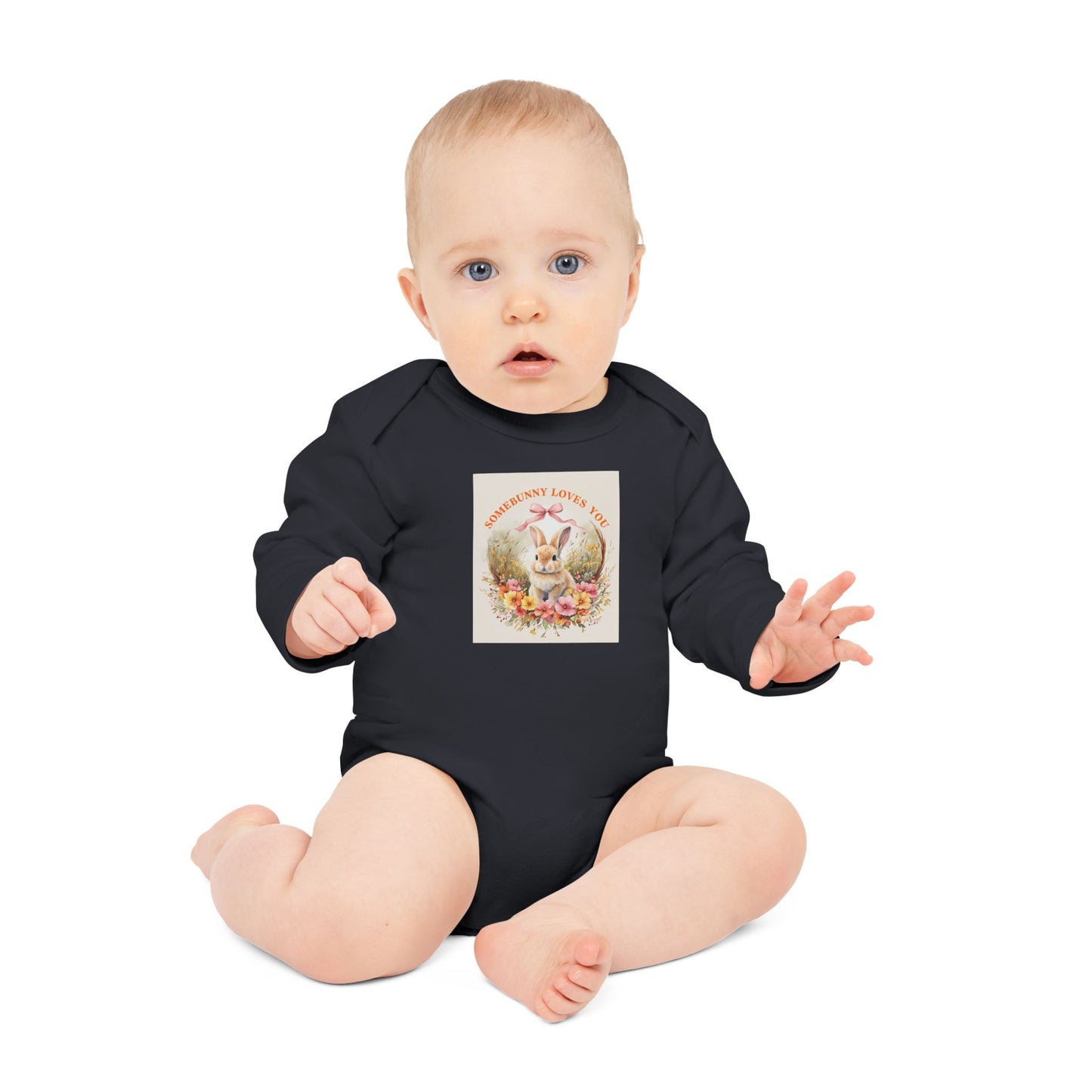 Somebunny Loves You Baby Long-Sleeve Organic Bodysuit - Perfect for Easter and Spring Celebrations