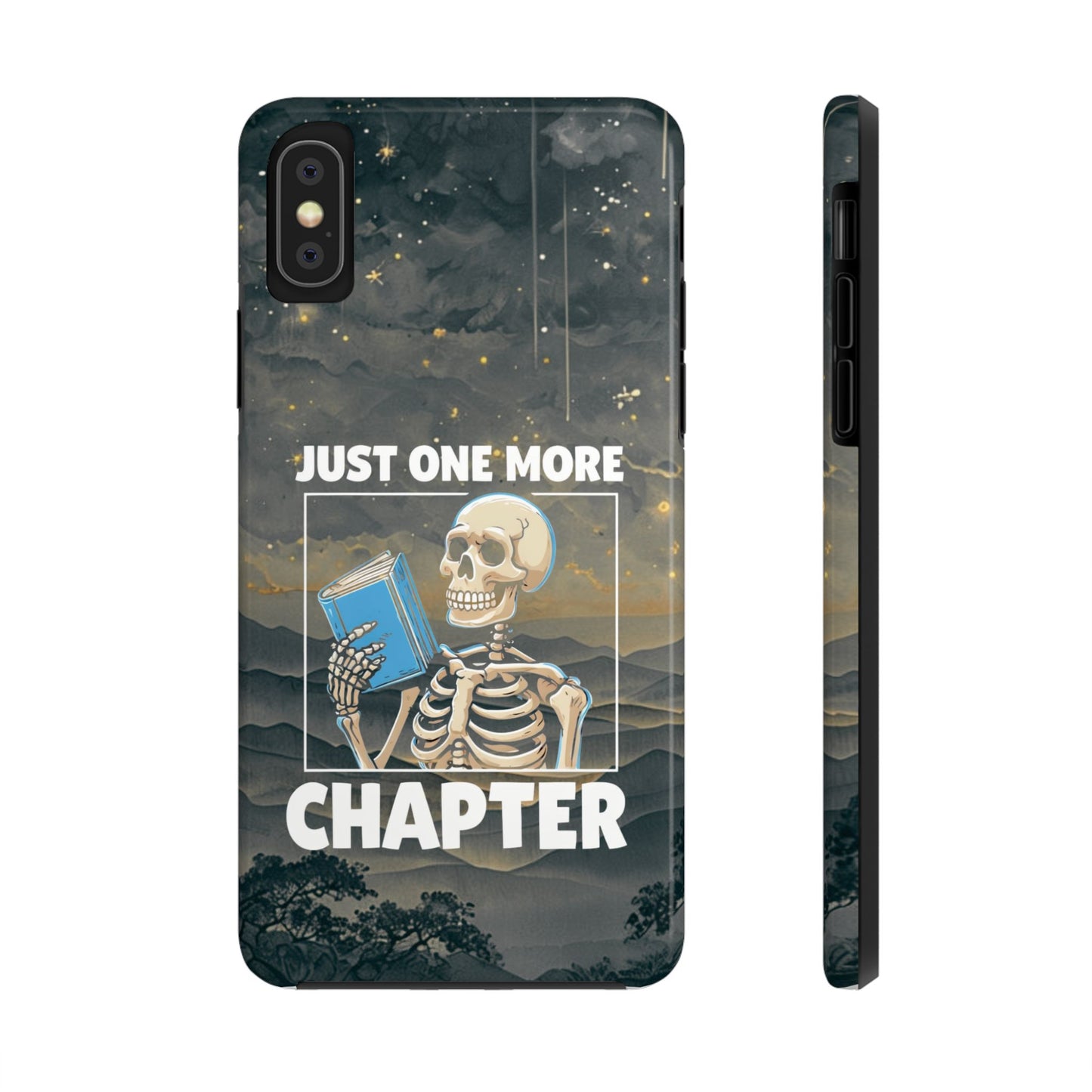 "Just One More Chapter" Skeleton Book Lover Tough Phone Case - Just One More Chapter, Unique Gift for Readers, Halloween Decor, Bookish Accessories, Literary