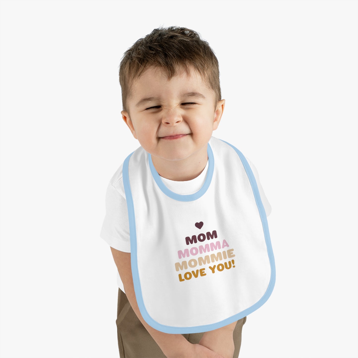 Cute 'Mom Love' Baby Bib – Perfect for New Moms and Gift Celebrations