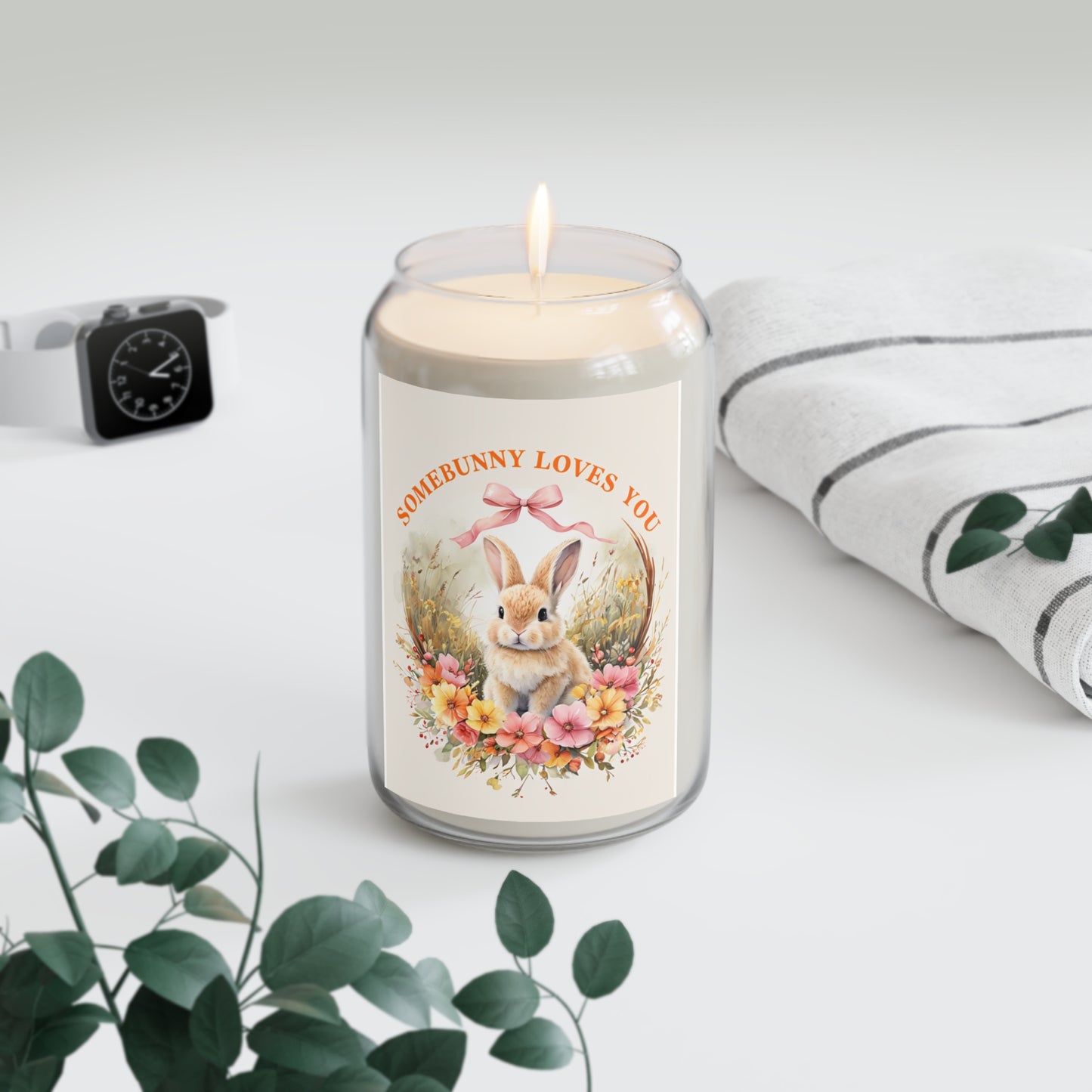 Somebunny Loves You Scented Candle - 13.75oz Floral Bunny Design (Candle Match Books)