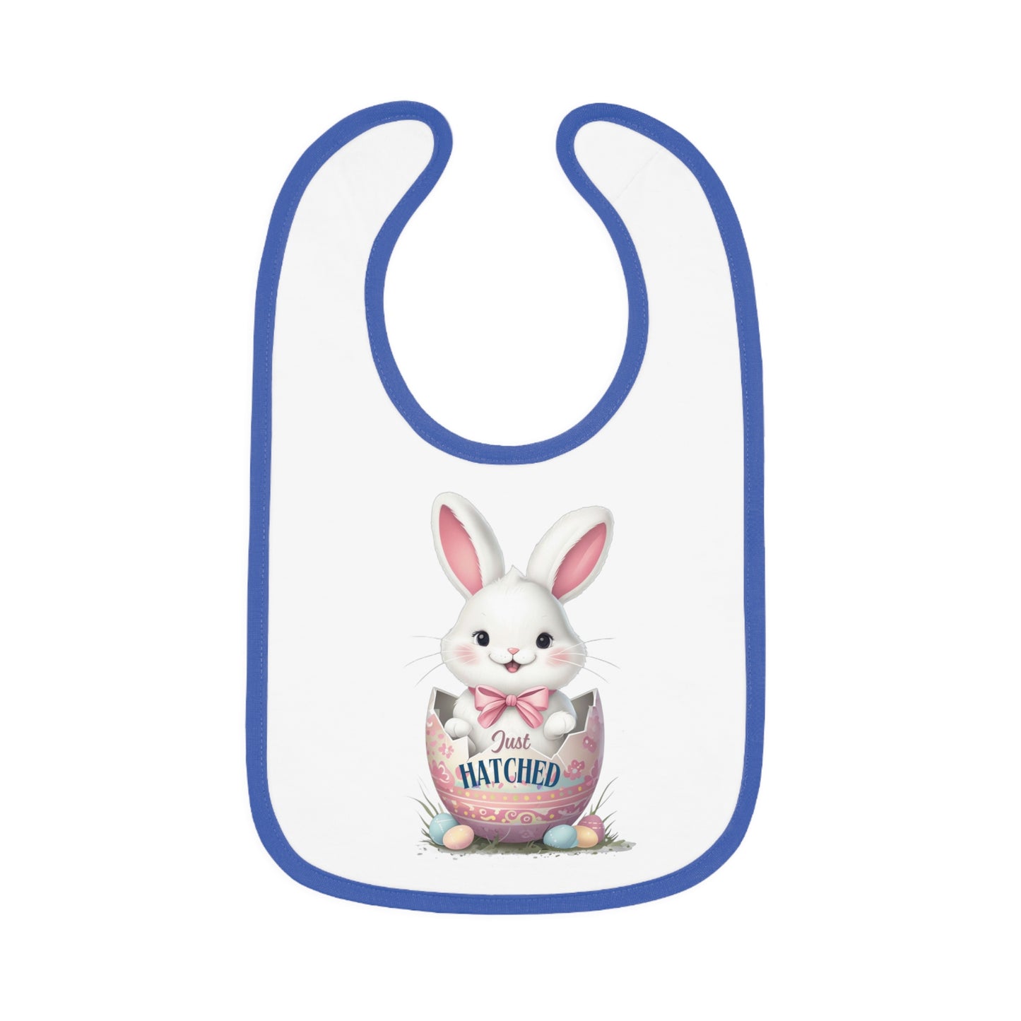 Just Hatched Easter Bunny Bib - Adorable Baby Contrast Trim Jersey Bib for Spring Celebrations