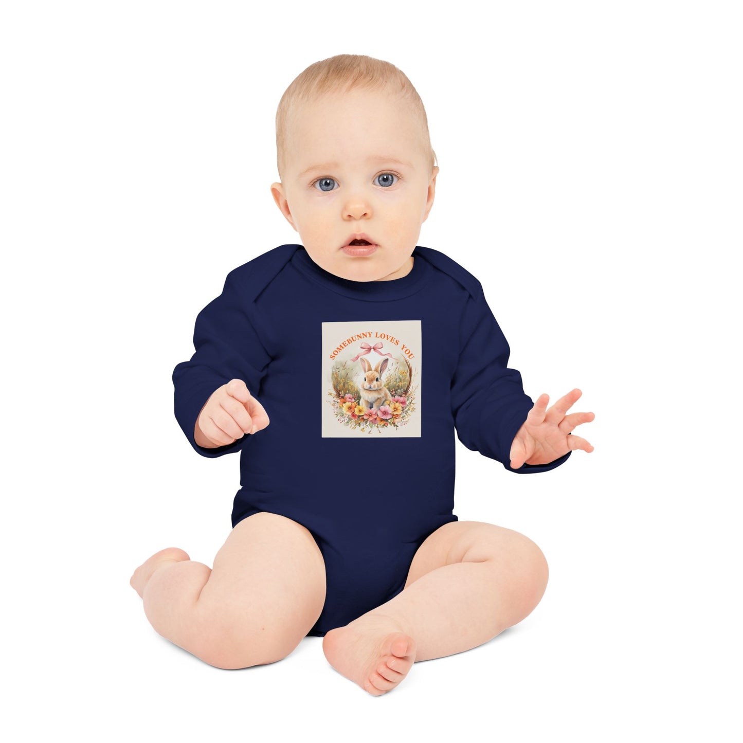 Somebunny Loves You Baby Long-Sleeve Organic Bodysuit - Perfect for Easter and Spring Celebrations