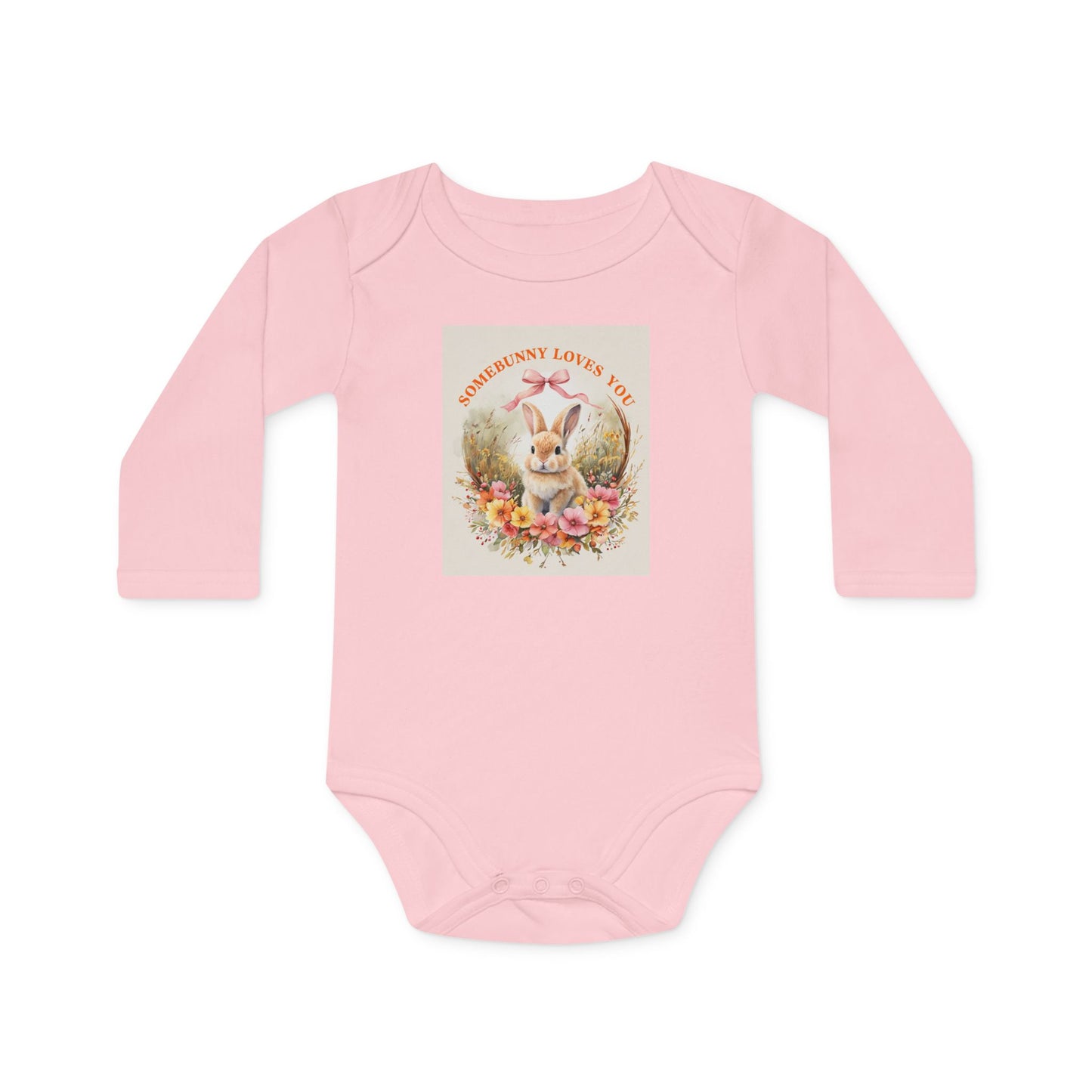 Somebunny Loves You Baby Long-Sleeve Organic Bodysuit - Perfect for Easter and Spring Celebrations