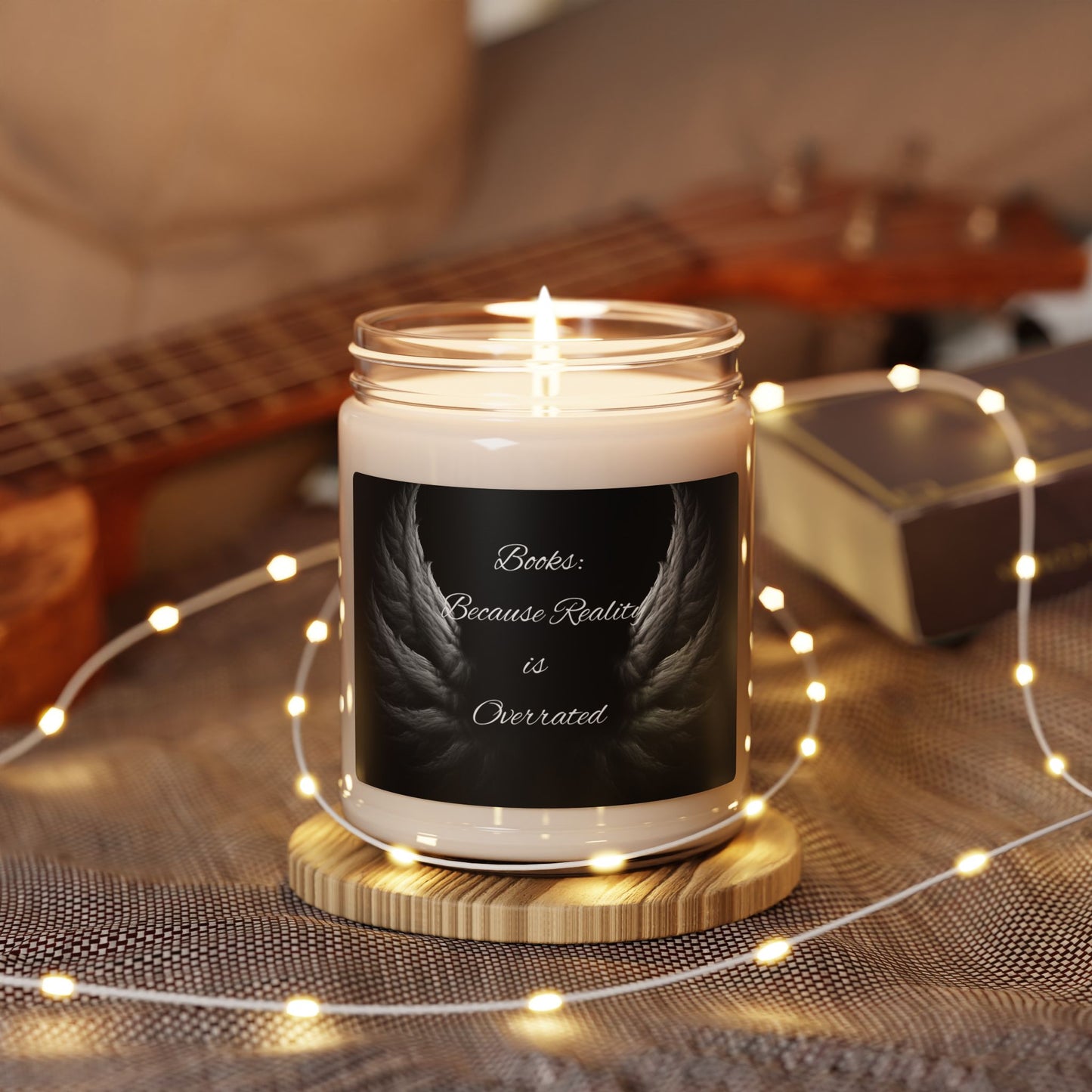 Scented Soy Candle - 'Books: Because Reality is Overrated' - Cozy Reading Companion