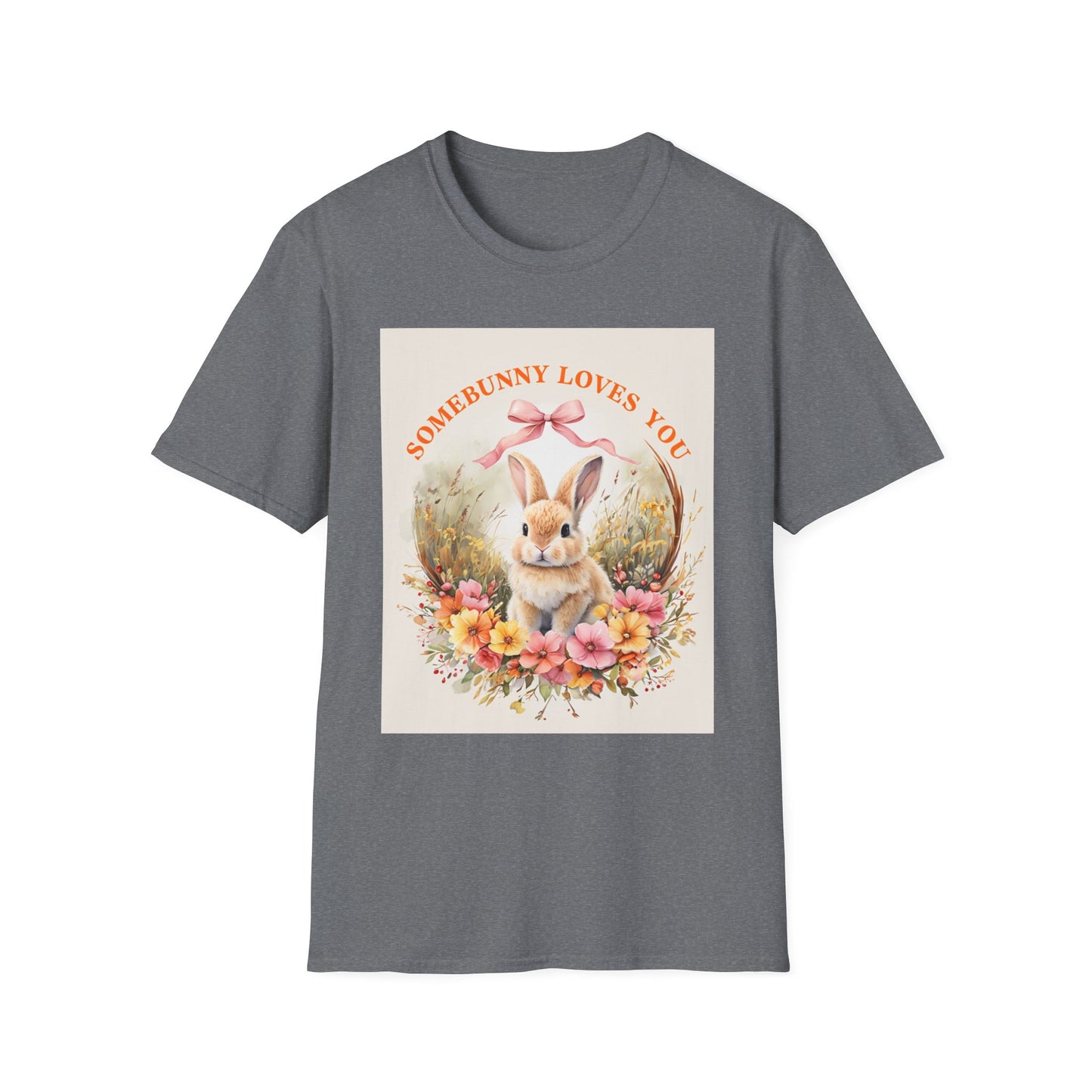 Unisex Softstyle T-Shirt - 'Somebunny Loves You' Floral Bunny Design for Easter