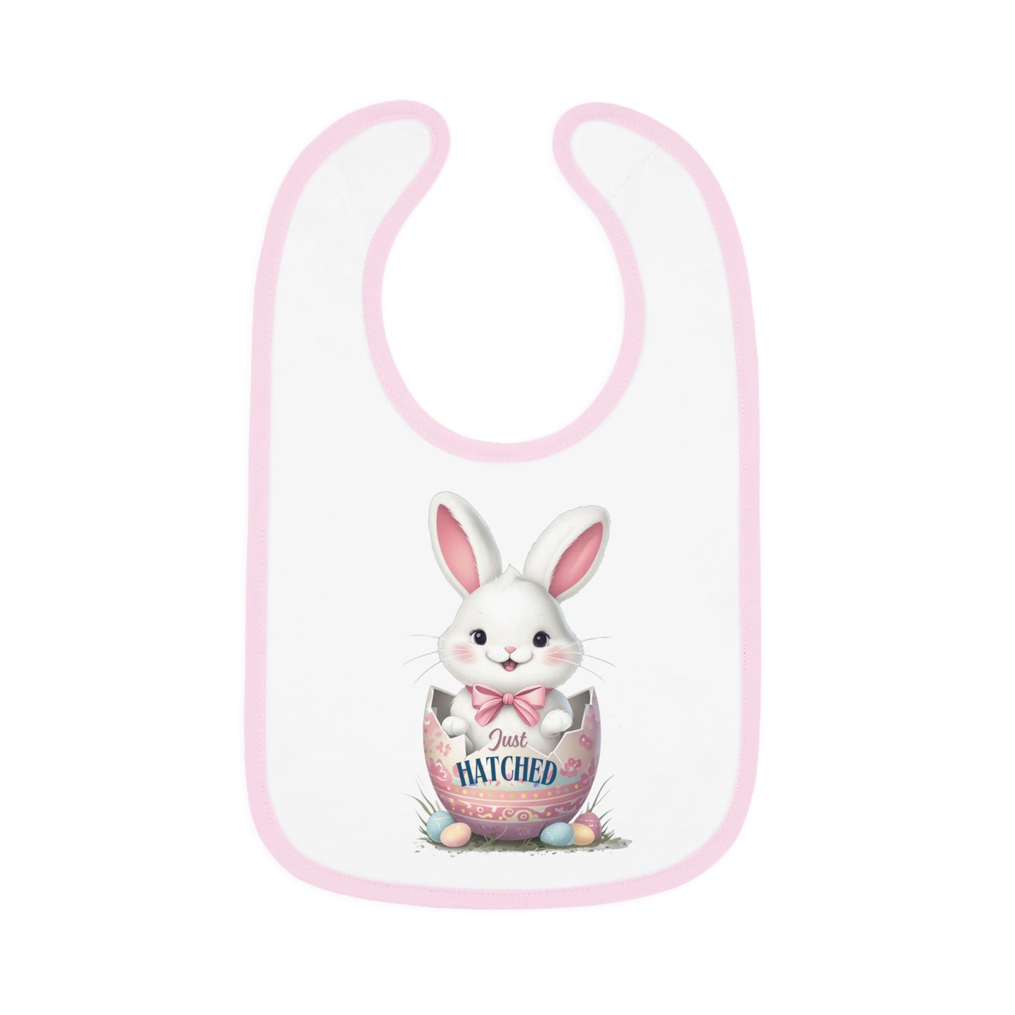 Just Hatched Easter Bunny Bib - Adorable Baby Contrast Trim Jersey Bib for Spring Celebrations