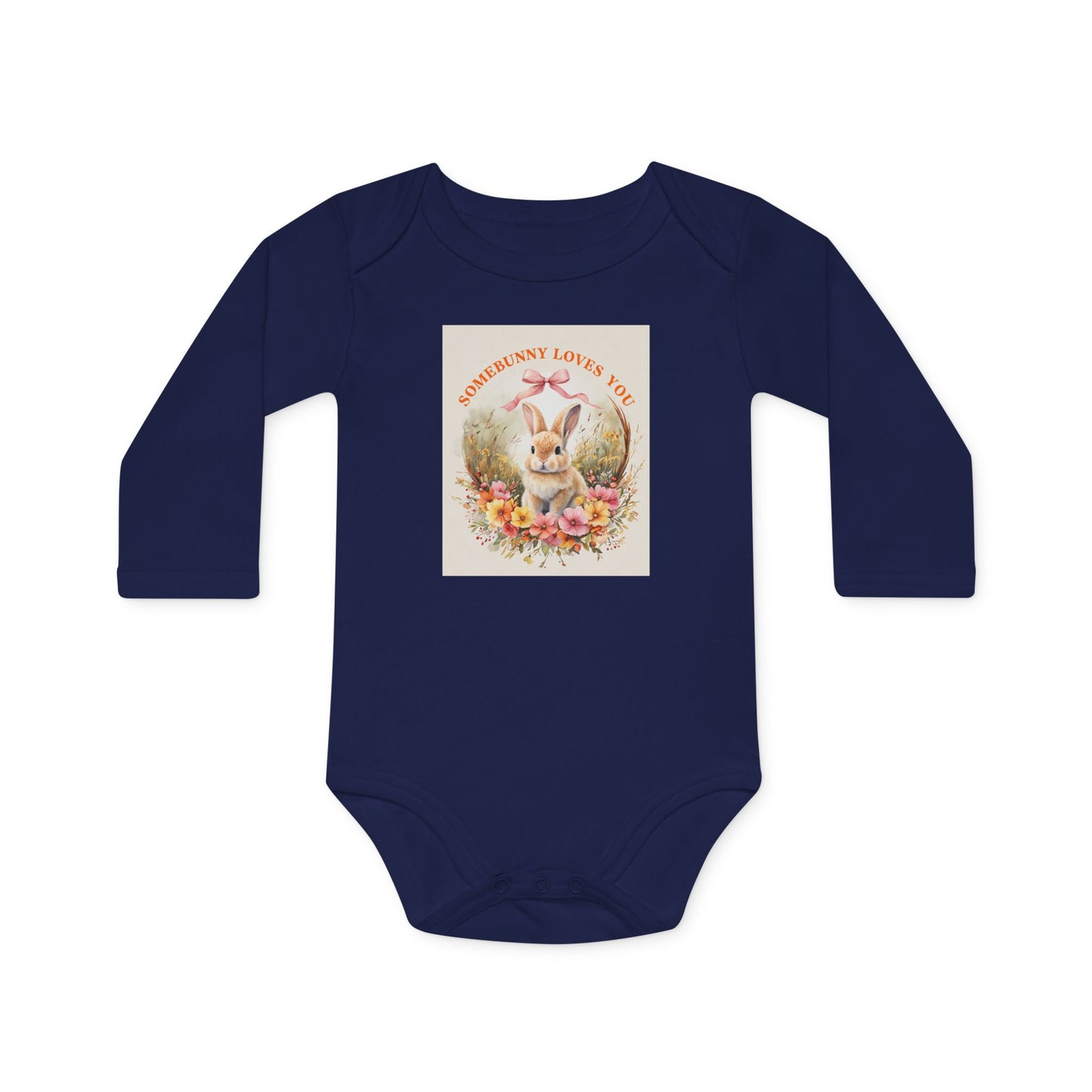 Somebunny Loves You Baby Long-Sleeve Organic Bodysuit - Perfect for Easter and Spring Celebrations