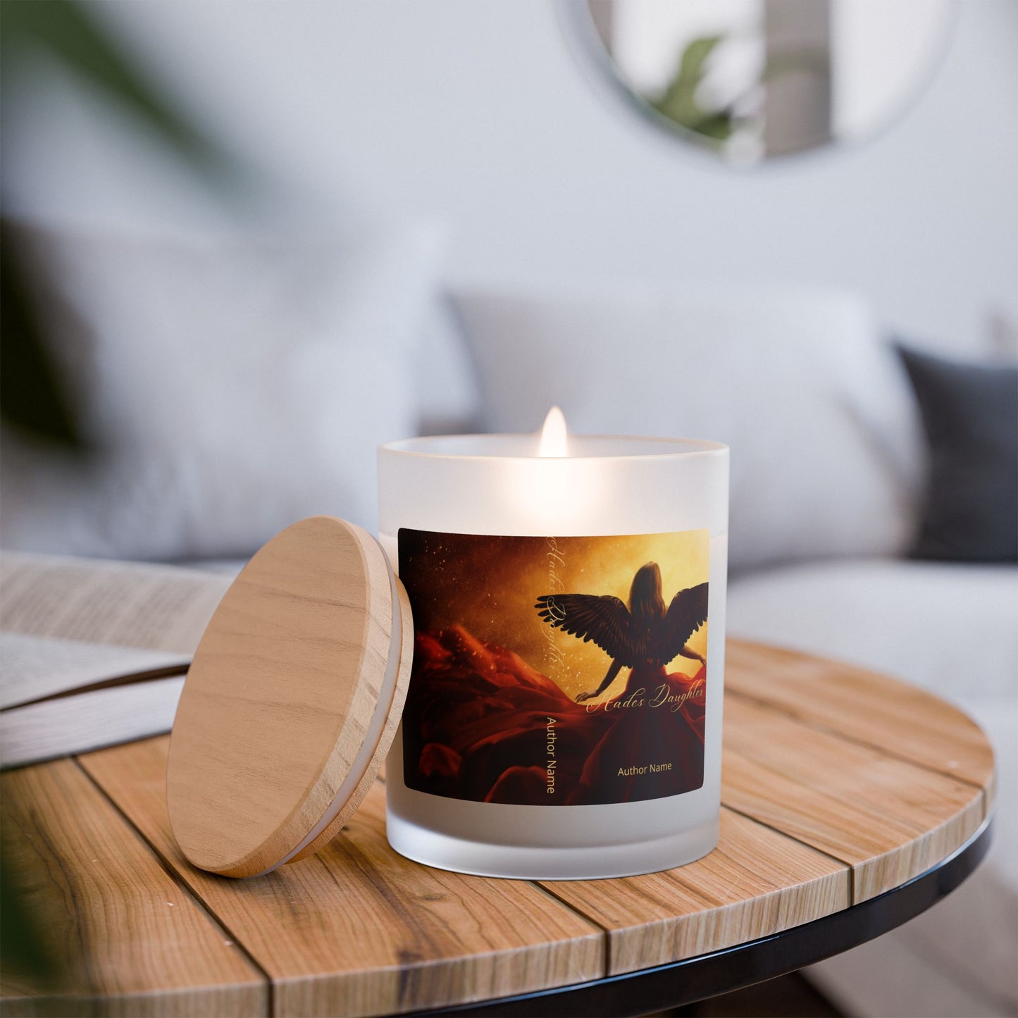 Inspirational Frosted Glass Candle (Candle Match Books) - 11oz with Angel Wings Design