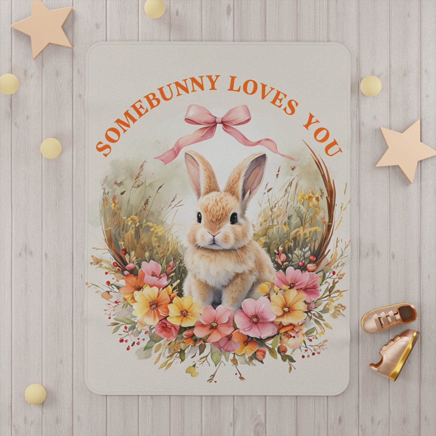 Somebunny Loves You Toddler Blanket - Cute Bunny Floral Design for Kids