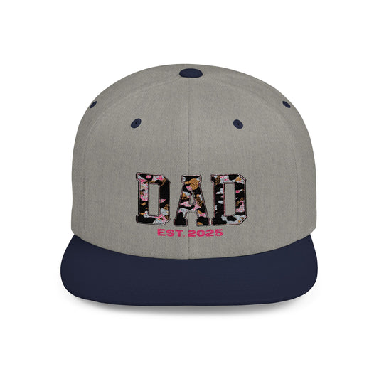 Flat Bill Snapback Cap - Dad Fathers Day Birthday New Baby Personalize Gift, Add Childs Name, Holiday Hat