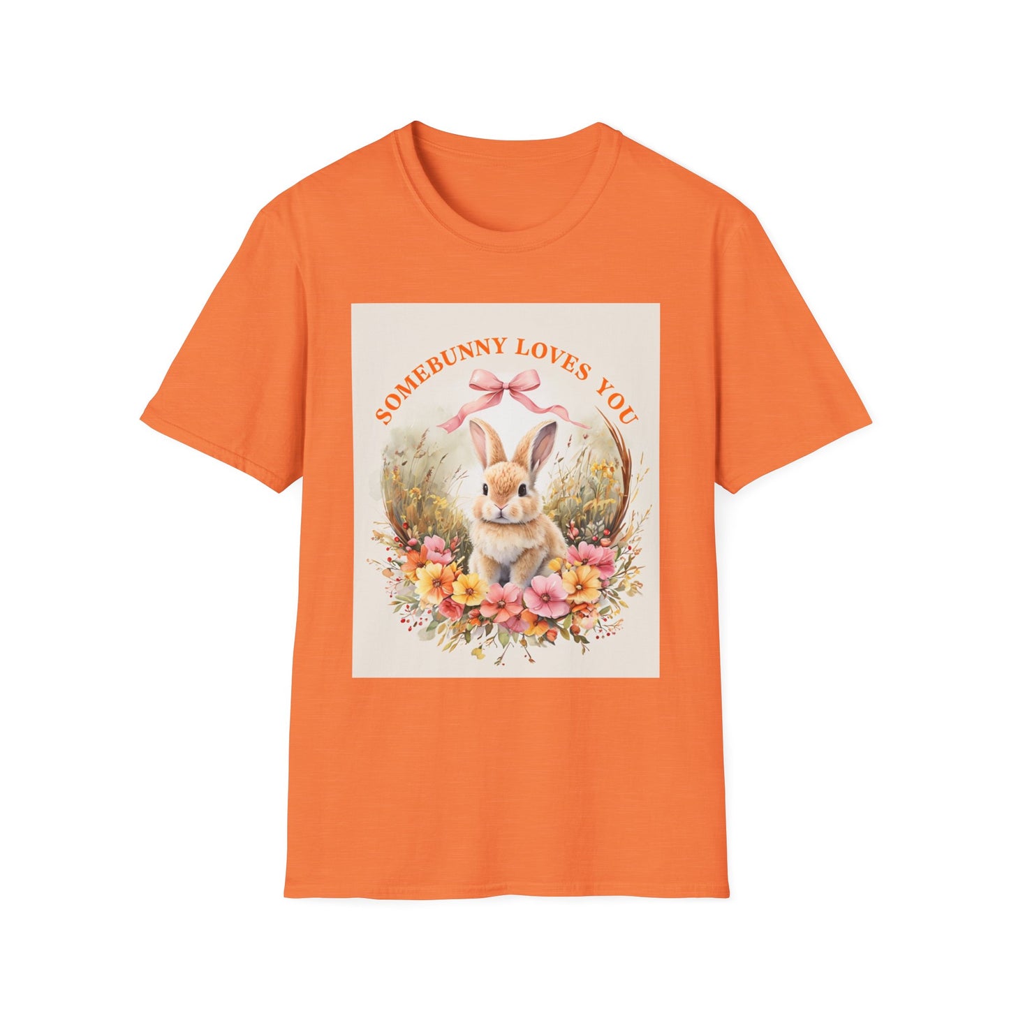 Unisex Softstyle T-Shirt - 'Somebunny Loves You' Floral Bunny Design for Easter