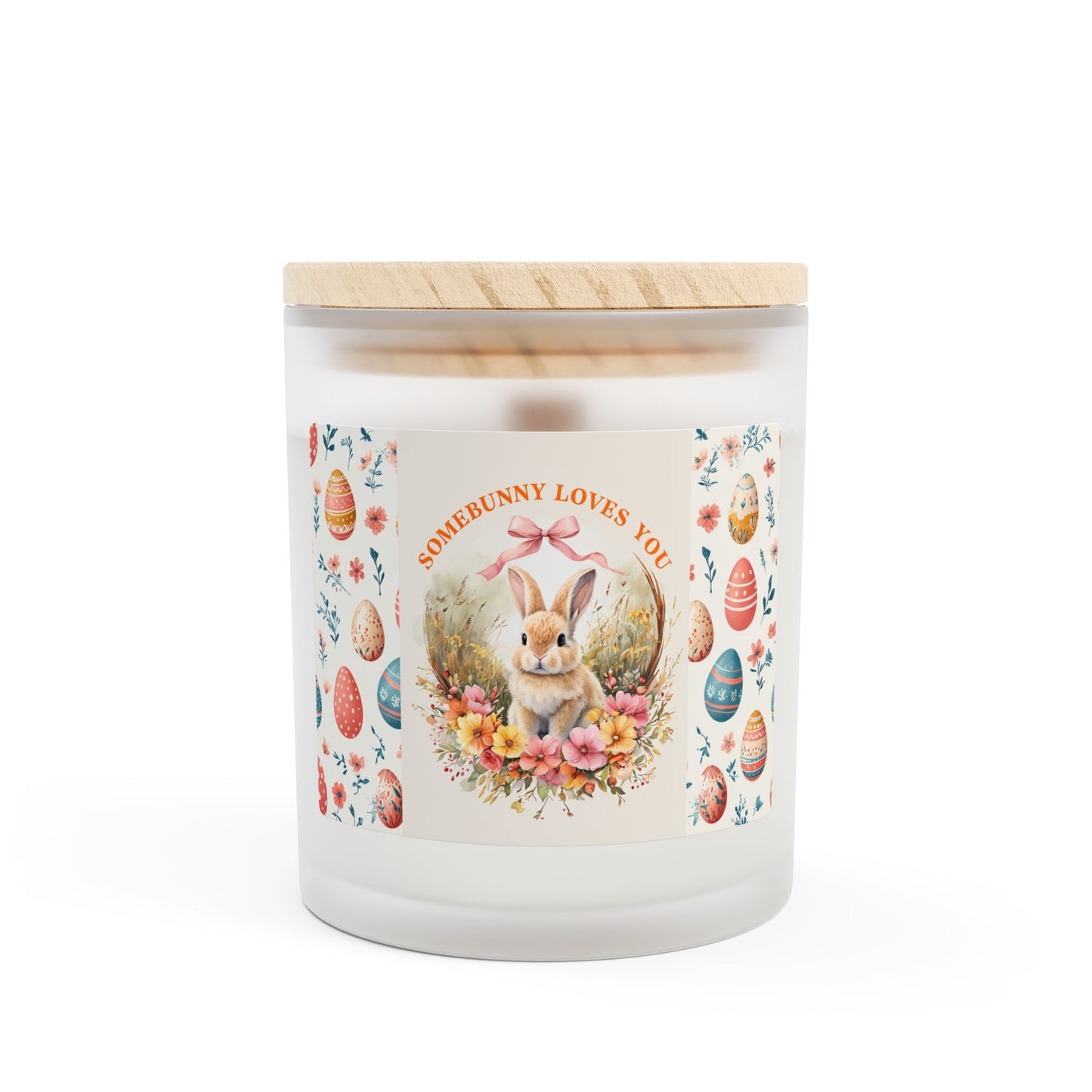 Easter Bunny Decor Candle - 11oz Frosted Glass - 'Somebunny Loves You' (Candle Match Books)