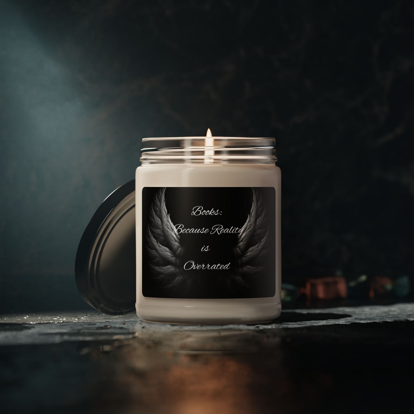 Scented Soy Candle - 'Books: Because Reality is Overrated' - Cozy Reading Companion