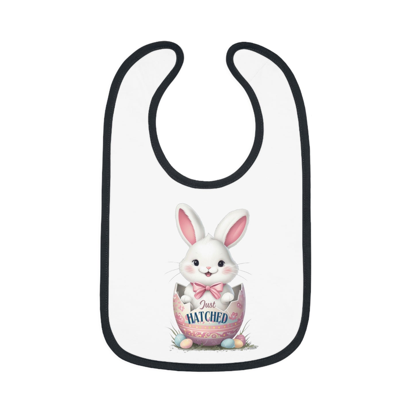 Just Hatched Easter Bunny Bib - Adorable Baby Contrast Trim Jersey Bib for Spring Celebrations