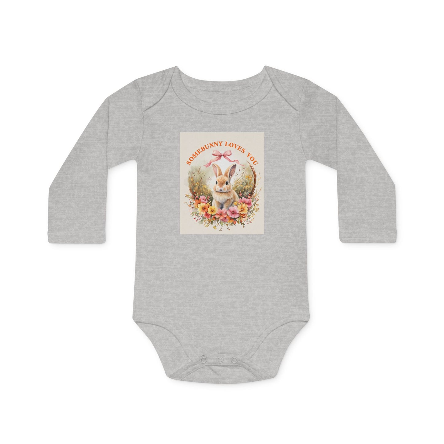 Somebunny Loves You Baby Long-Sleeve Organic Bodysuit - Perfect for Easter and Spring Celebrations