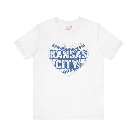 Kansas City Love Baseball Tee, Sports Fan T-shirt, Gift for Baseball Lovers, Summer Casual Top, Heart Design Shirt