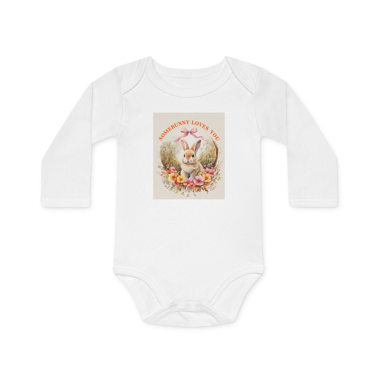 Somebunny Loves You Baby Long-Sleeve Organic Bodysuit - Perfect for Easter and Spring Celebrations