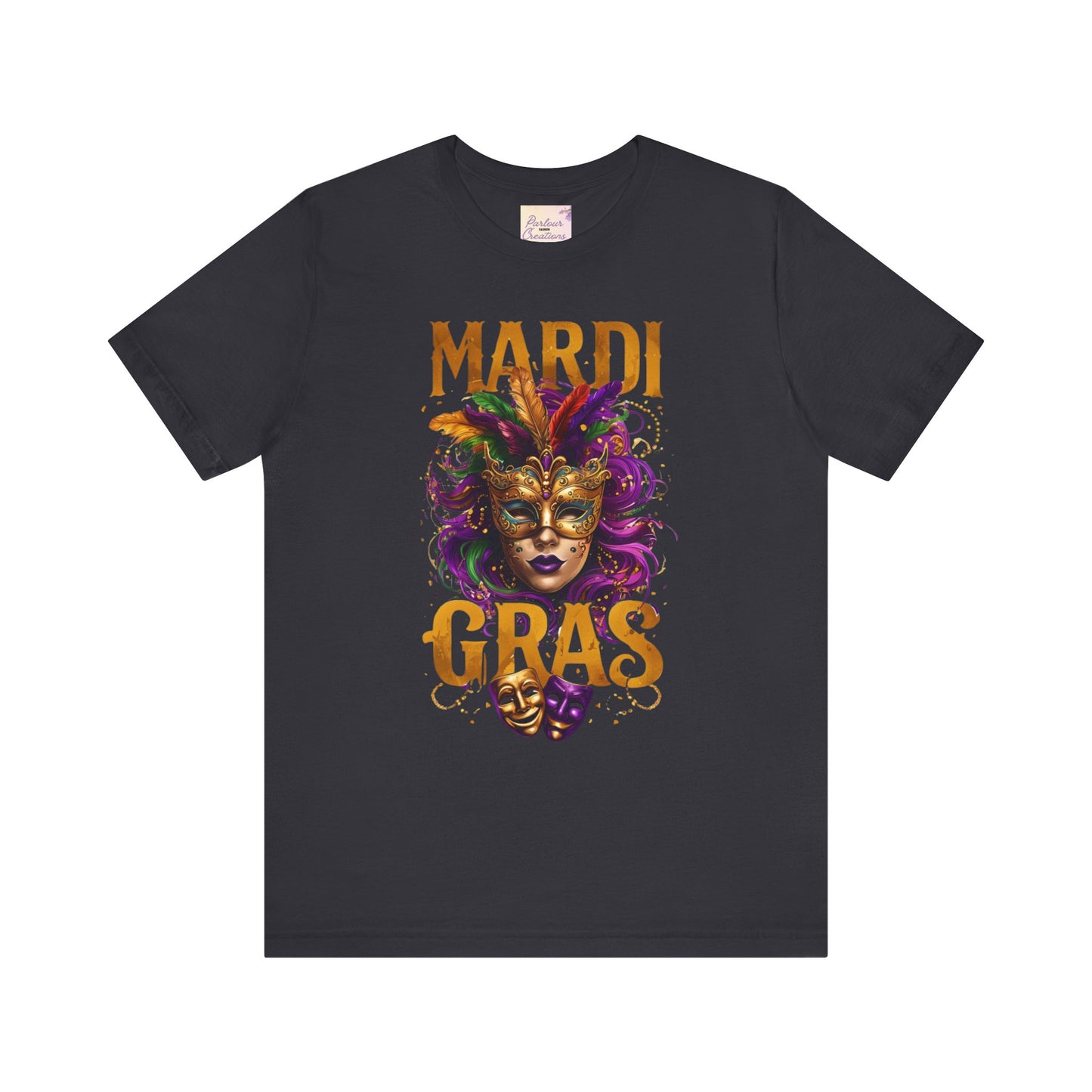 Mardi Gras Unisex Tee, festive t-shirt, carnival shirt, party apparel, mask design, celebration outfit