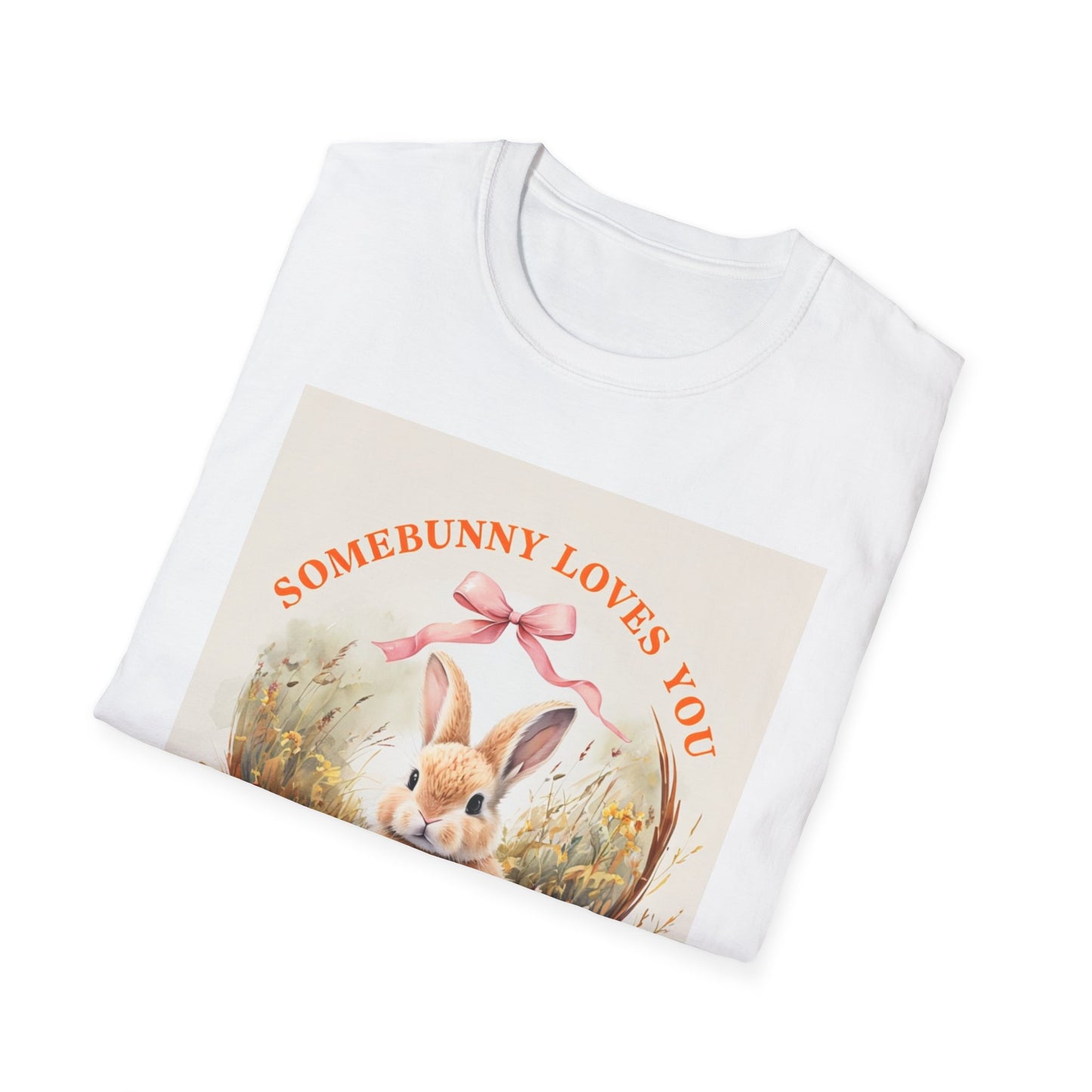 Unisex Softstyle T-Shirt - 'Somebunny Loves You' Floral Bunny Design for Easter