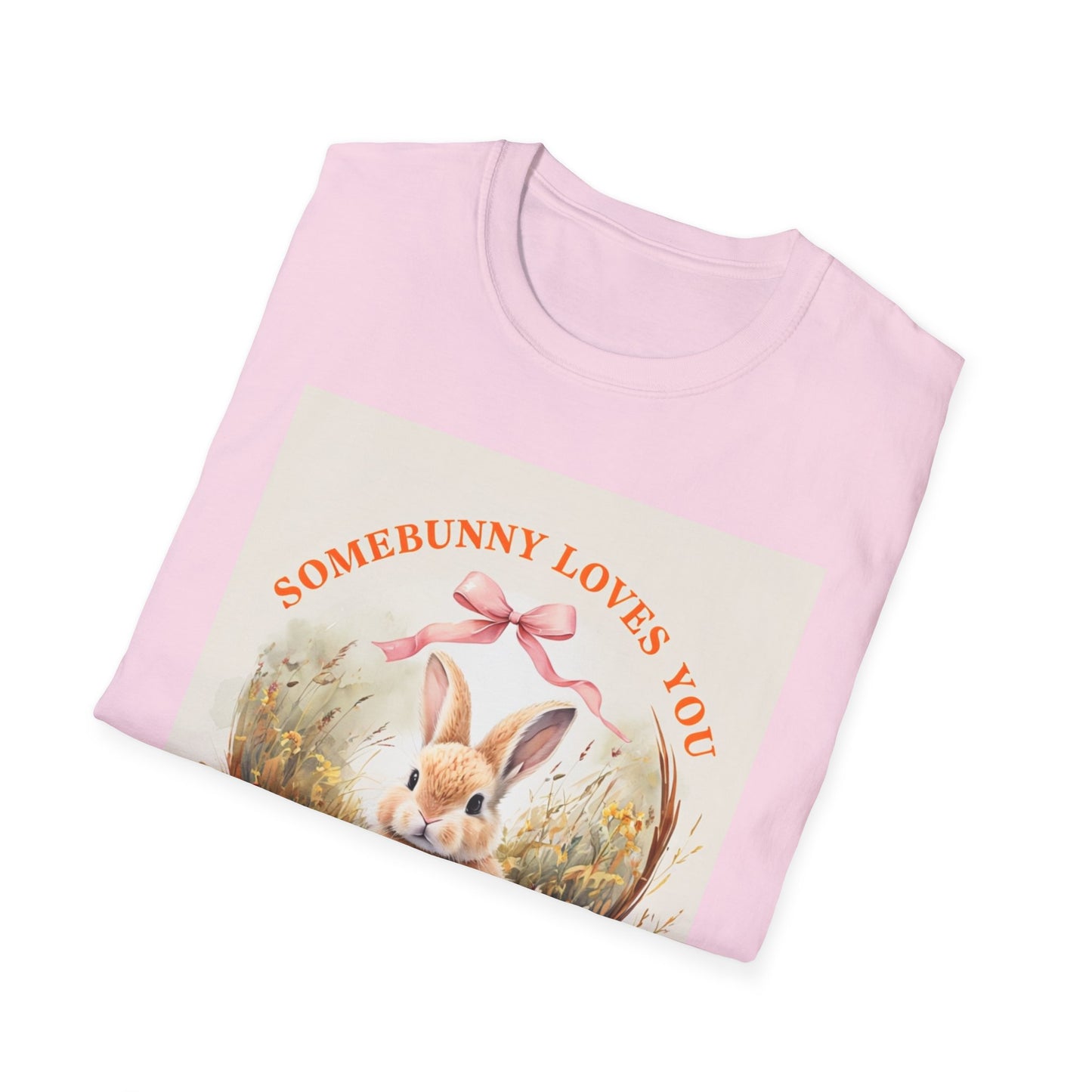 Unisex Softstyle T-Shirt - 'Somebunny Loves You' Floral Bunny Design for Easter