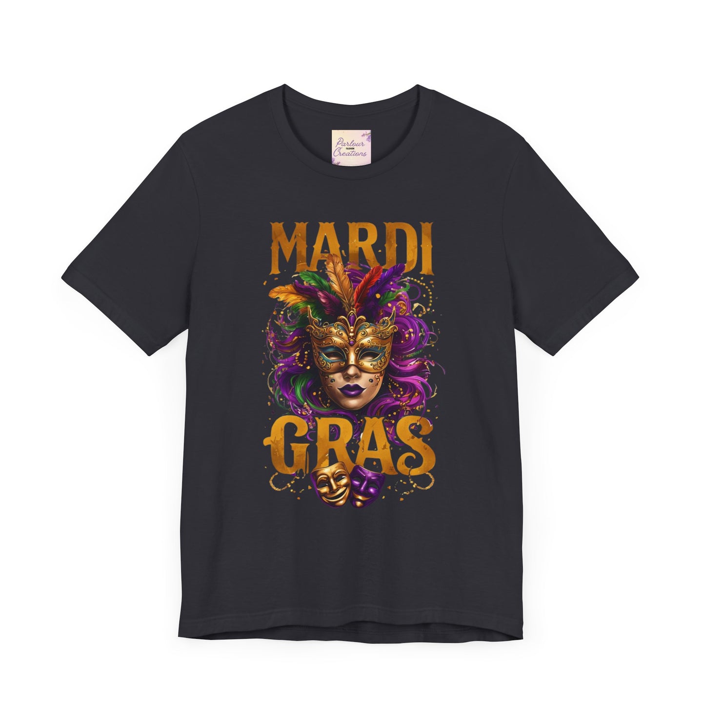 Mardi Gras Unisex Tee, festive t-shirt, carnival shirt, party apparel, mask design, celebration outfit