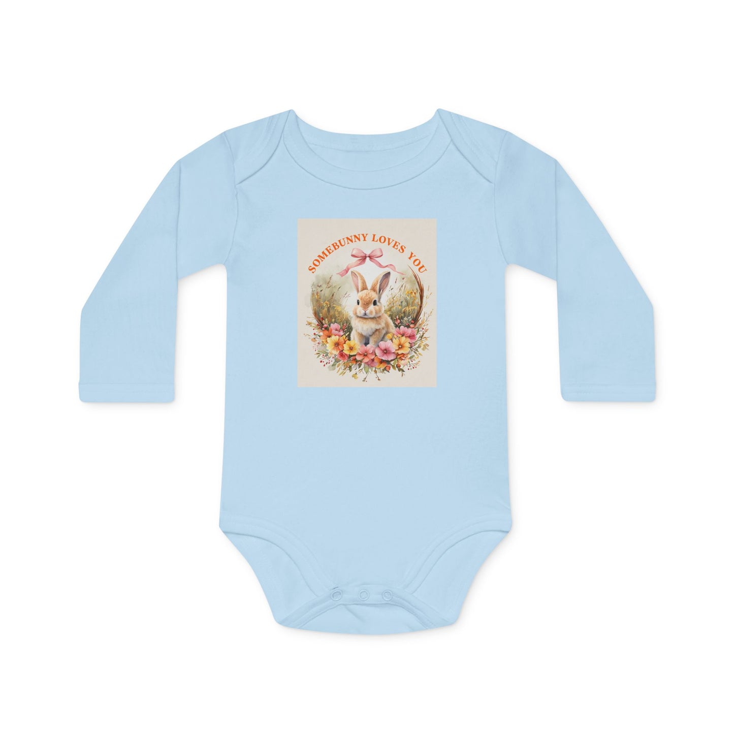 Somebunny Loves You Baby Long-Sleeve Organic Bodysuit - Perfect for Easter and Spring Celebrations