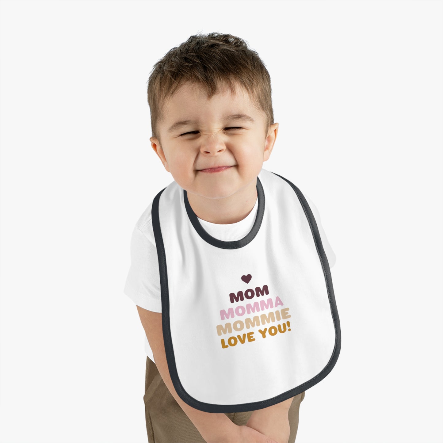 Cute 'Mom Love' Baby Bib – Perfect for New Moms and Gift Celebrations