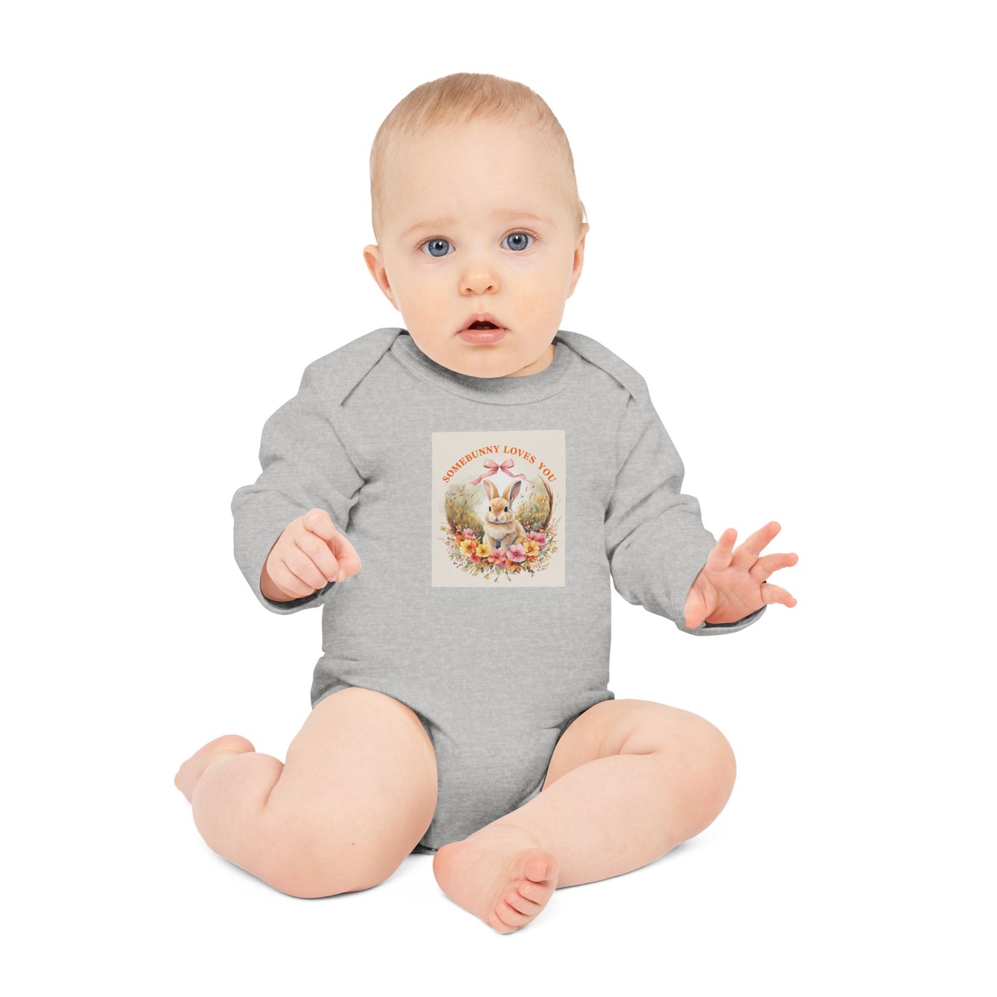 Somebunny Loves You Baby Long-Sleeve Organic Bodysuit - Perfect for Easter and Spring Celebrations