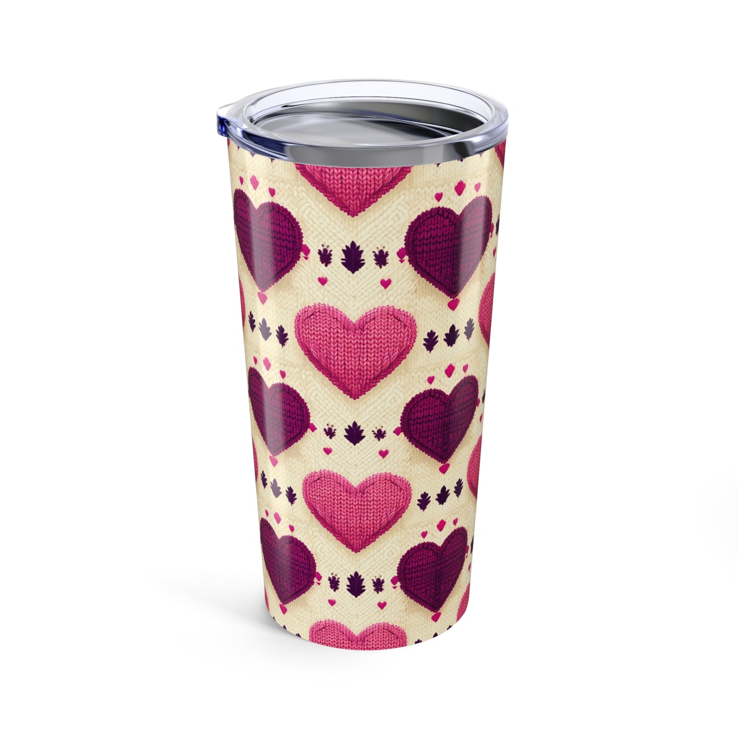 Heart Sweater 20oz Tumbler - Valentine Gift for Her Him Them Child, Holiday Cup, Love Mug, Cute Drinkware, Heart Pattern Travel Cup