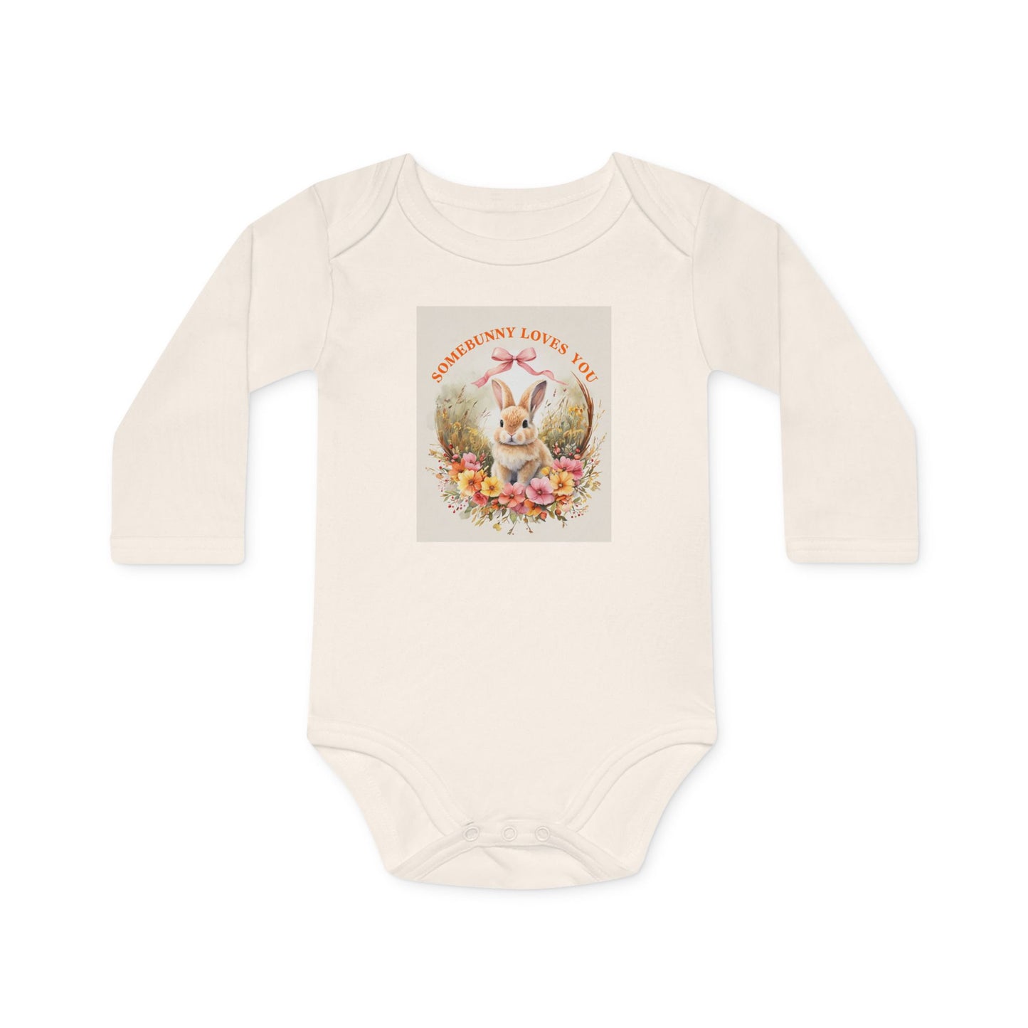 Somebunny Loves You Baby Long-Sleeve Organic Bodysuit - Perfect for Easter and Spring Celebrations