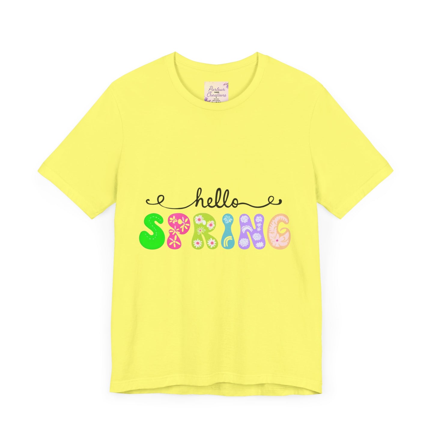 Hello Spring Unisex Jersey Short Sleeve Tee | Spring Shirts, Seasonal Apparel, Cute Tees, Gift for Her, Flower Graphic Tee