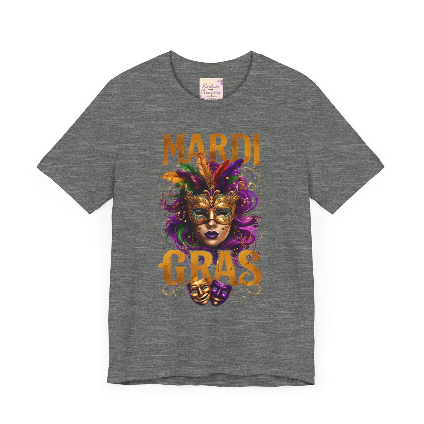 Mardi Gras Unisex Tee, festive t-shirt, carnival shirt, party apparel, mask design, celebration outfit