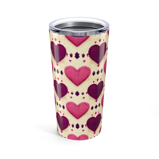 Heart Sweater 20oz Tumbler - Valentine Gift for Her Him Them Child, Holiday Cup, Love Mug, Cute Drinkware, Heart Pattern Travel Cup