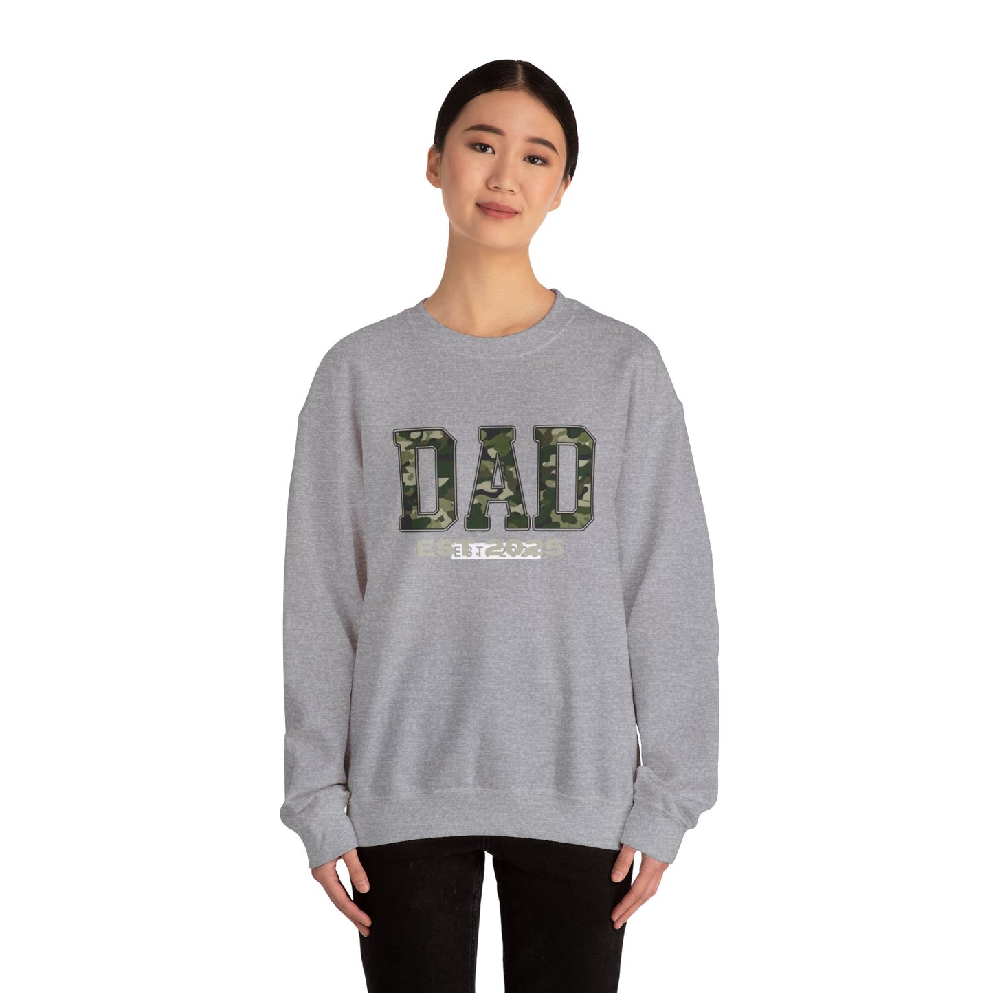 Camo Dad Crewneck Sweatshirt, Perfect Gift for New Dads, Family Gathering, Casual Style, Dad Established 2025, Unisex Sweatshirt