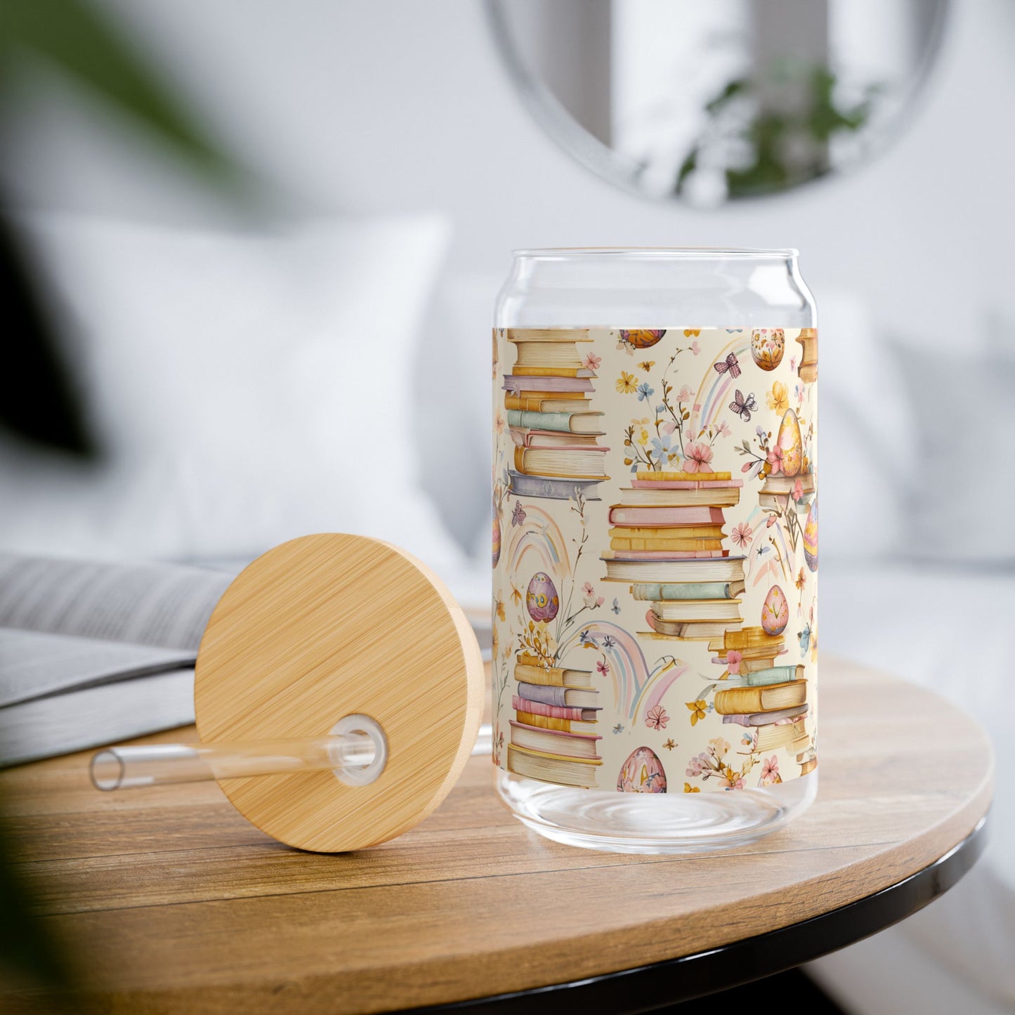 Easter Literary Garden Sipper Glass | 16oz Floral Book Design