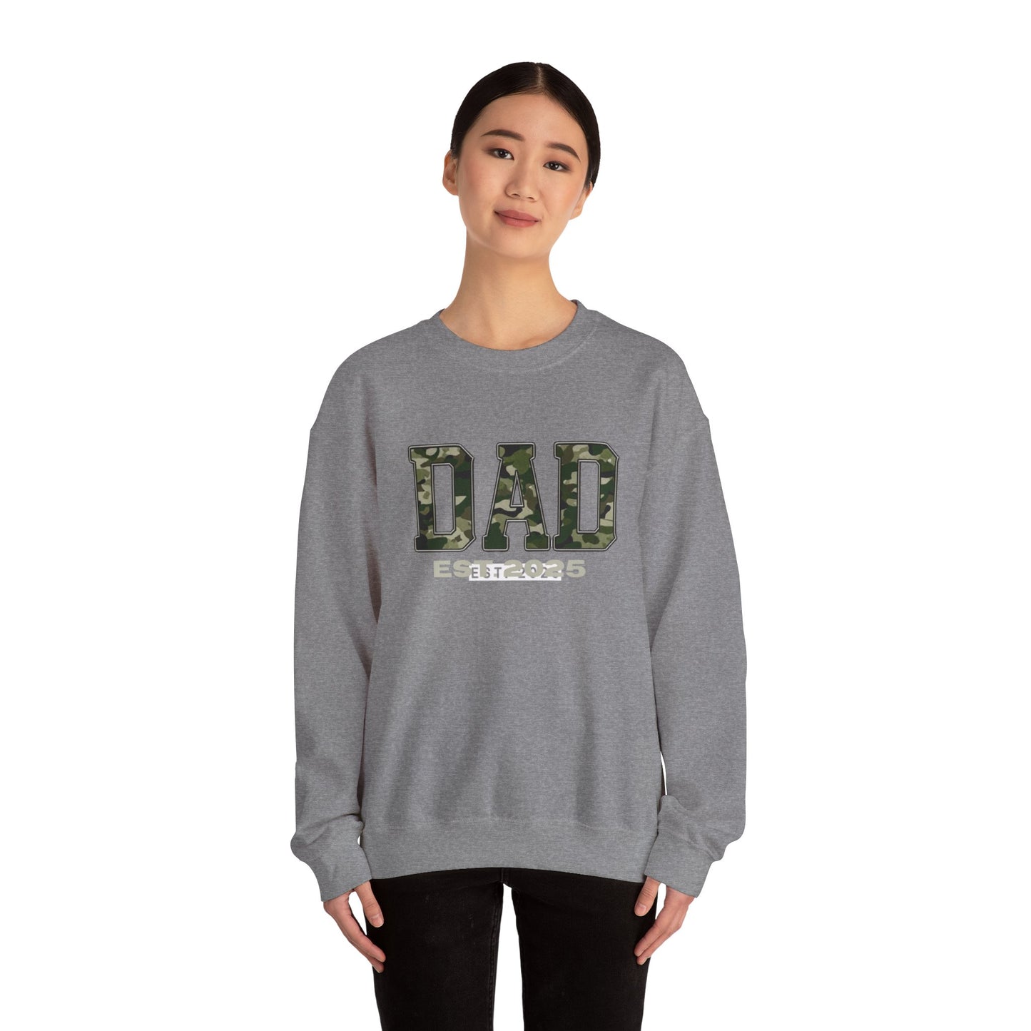 Camo Dad Crewneck Sweatshirt, Perfect Gift for New Dads, Family Gathering, Casual Style, Dad Established 2025, Unisex Sweatshirt