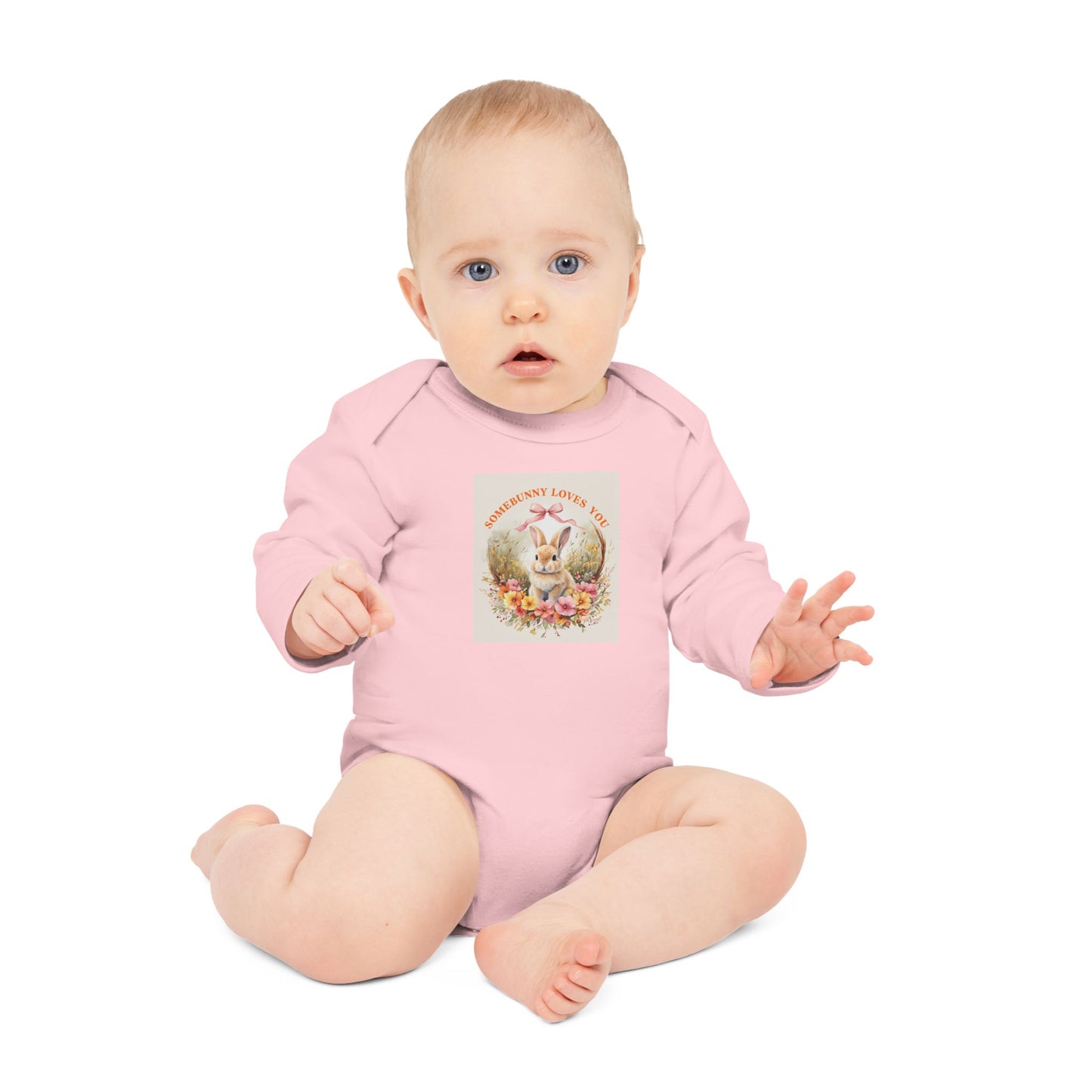 Somebunny Loves You Baby Long-Sleeve Organic Bodysuit - Perfect for Easter and Spring Celebrations