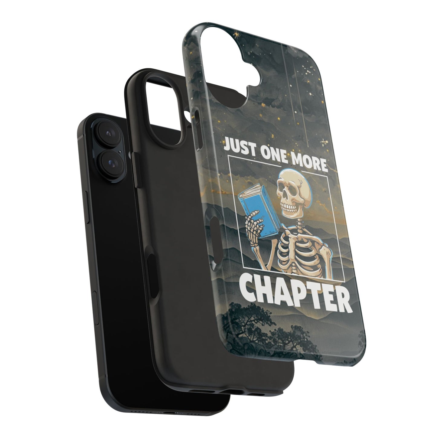 "Just One More Chapter" Skeleton Book Lover Tough Phone Case - Just One More Chapter, Unique Gift for Readers, Halloween Decor, Bookish Accessories, Literary