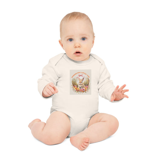 Somebunny Loves You Baby Long-Sleeve Organic Bodysuit - Perfect for Easter and Spring Celebrations