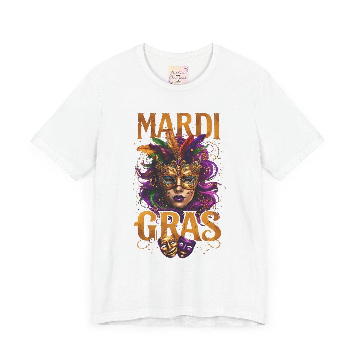 Mardi Gras Unisex Tee, festive t-shirt, carnival shirt, party apparel, mask design, celebration outfit