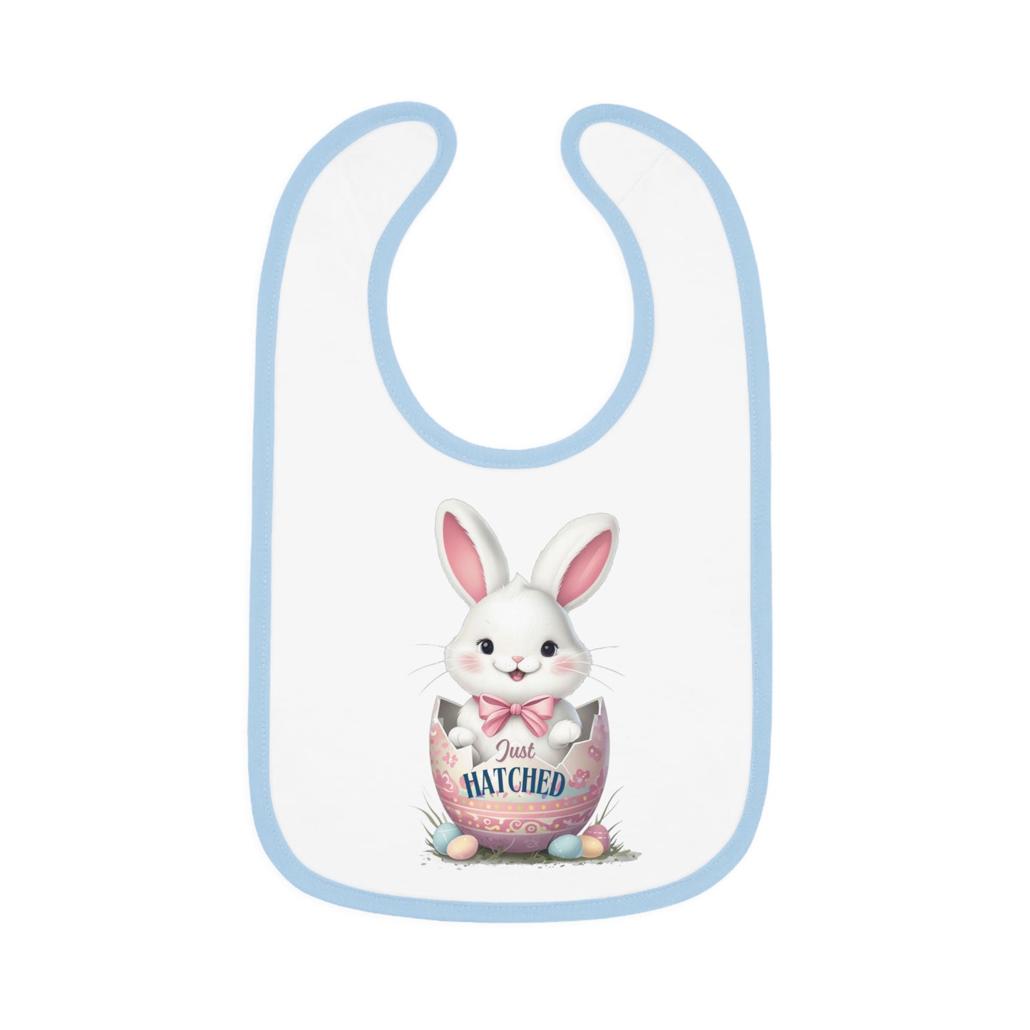 Just Hatched Easter Bunny Bib - Adorable Baby Contrast Trim Jersey Bib for Spring Celebrations