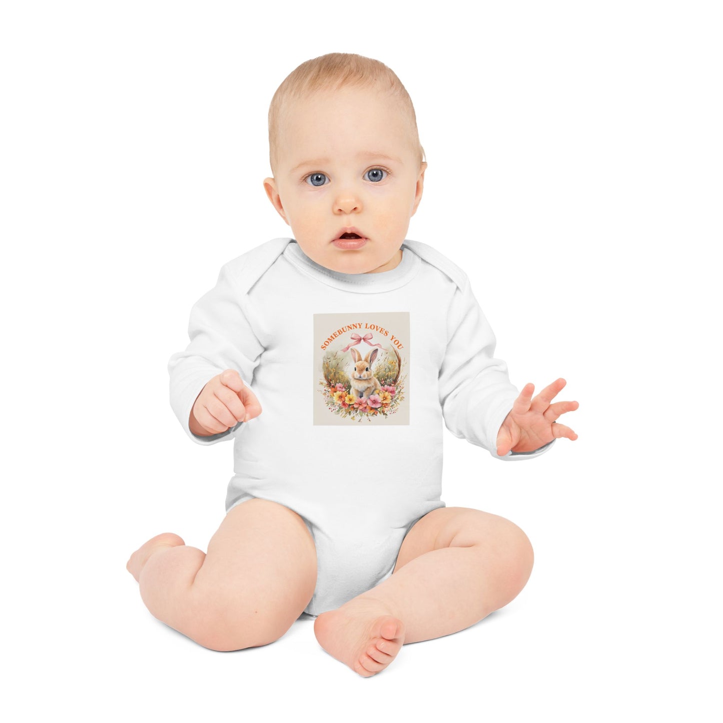 Somebunny Loves You Baby Long-Sleeve Organic Bodysuit - Perfect for Easter and Spring Celebrations