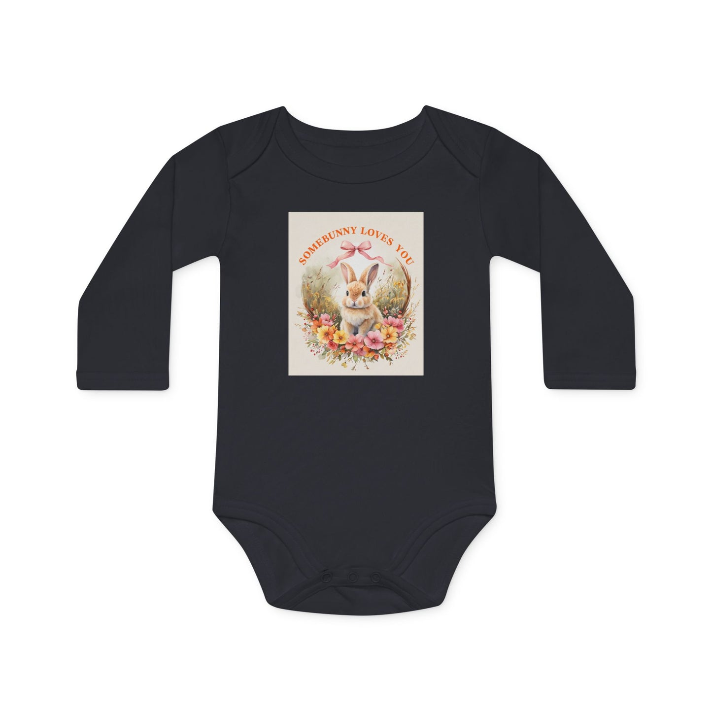 Somebunny Loves You Baby Long-Sleeve Organic Bodysuit - Perfect for Easter and Spring Celebrations