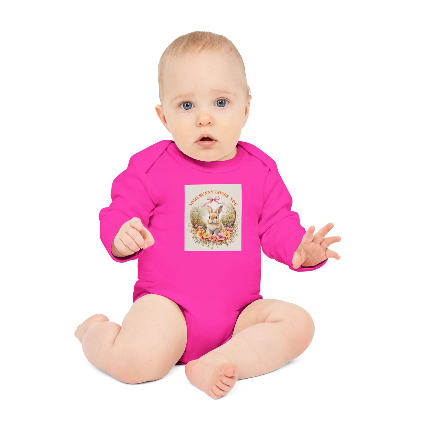 Somebunny Loves You Baby Long-Sleeve Organic Bodysuit - Perfect for Easter and Spring Celebrations